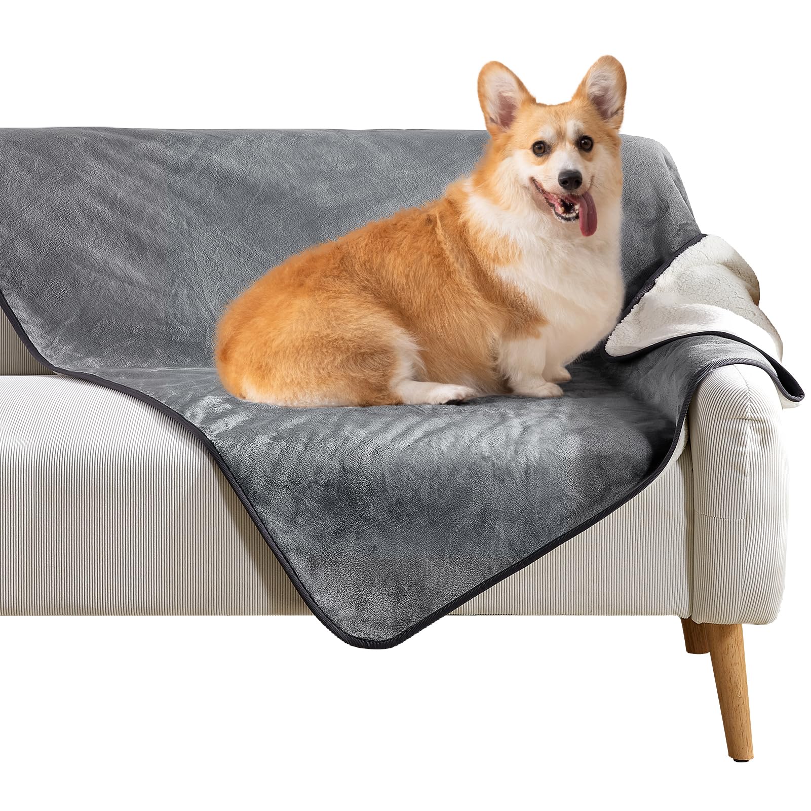 The Fellie Dog Blankets Washable, Soft Warm Sherpa Fleece Dog Blanket, Waterproof Blanket for Medium Dogs Cats, Reversible Dog Sofa Car Protector, Calming Pet Blanket, 100x120cm, Grey