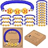 Ecation 20 Set Sport Softball Bracelets Team Gift Bulk Adjustable Bead Ball Charm Bracelet with Inspirational Card for Sport Softball Team Ball Lovers Players Gifts Birthday Party