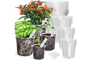 Bonviee 36 Packs 6.7/5/4/3.5 Inch Clear Nursery Pots for Plants, Reinforced Clear Nursery Pots with Drainage Hole,Transparent Plastic Plant Pot Seedling Planter Seed Starter Flower