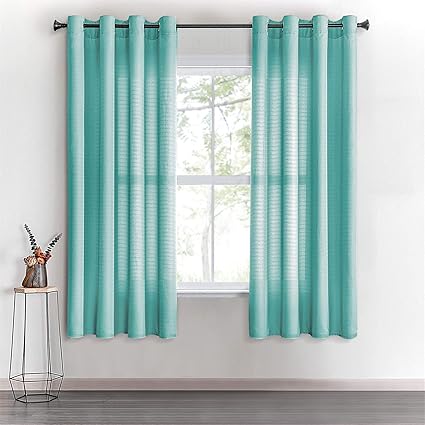 Topfinel Lot De 2 Rideau Vert D Eau Voilage 140x160 Cm A Oeillets Decor Cuisine Chambre Rideaux Lin Fenetre En Effet Grain Fin Semi Transparent Pour Salon Enfant Baie Vitree Amazon Fr Cuisine Maison