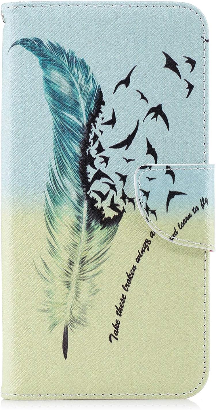 Thoankj Samsung Galaxy A71 Case Shockproof Slim PU Leather Flip Pouch Wallet Phone Silicone Cover with Magnetic Stand Card Holder Slot Protective Smartphone Cases for Samsung Galaxy A71 Feather Birds