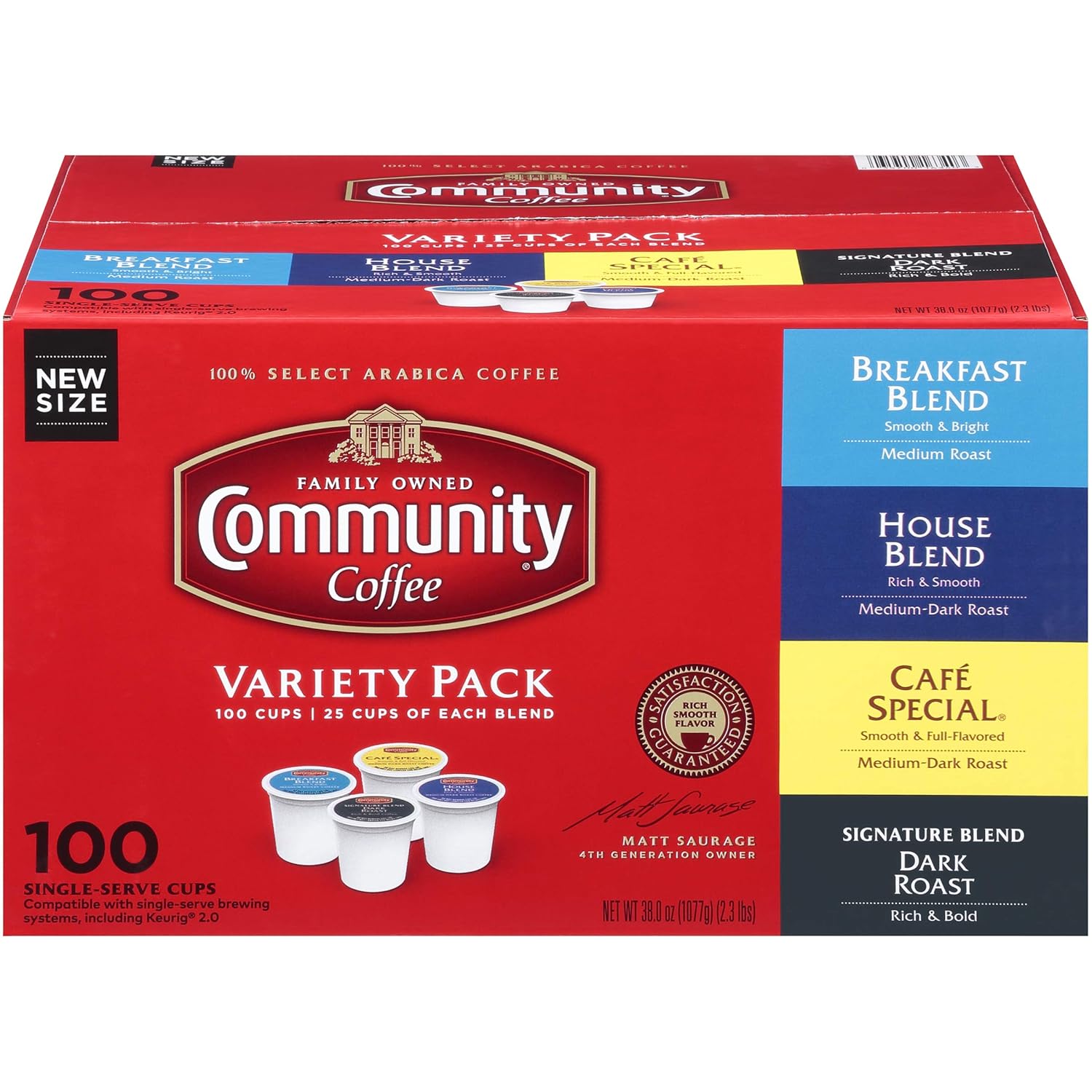Community Coffee Variety Pack Medium to Dark Roast Single Serve K-Cup Coffee Pods, Box of 100 Pods