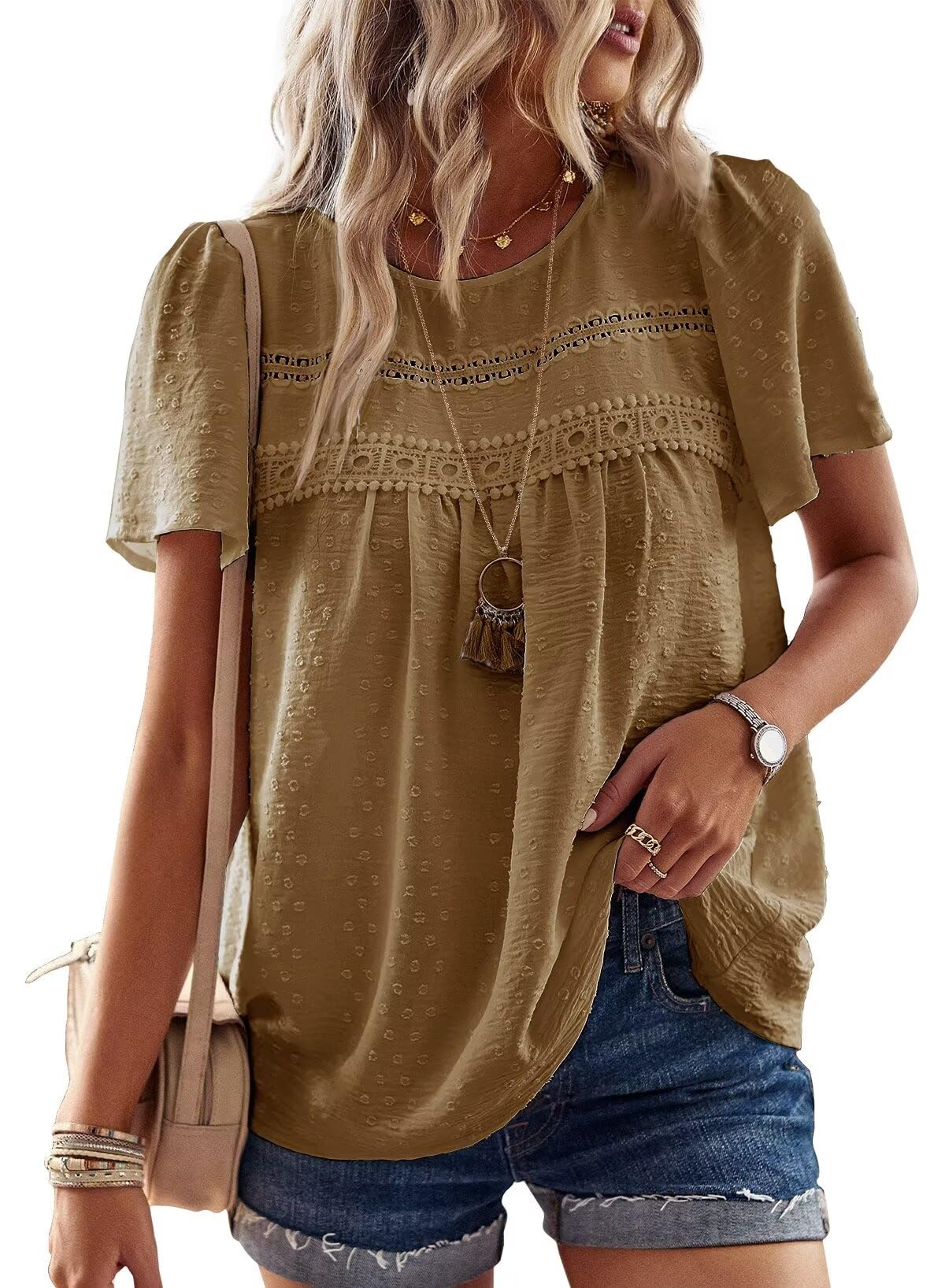 Falechay Plus Size Tops for Women Keyhole Button