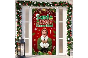 YUNKELIU Elf Christmas Decorations Door Cover, Santa OMG I Know Him Christmas Door Decorations Banner Elf Theme Welcome Hanging Door Decor for Winter Xmas Holiday Indoor Outdoor Home Front Door Decor