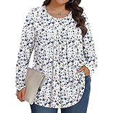 Plus Size Tops for Women Fall Long Sleeve Shirts Crew Neck Casual Loose Tunic Blouse 1X-5X