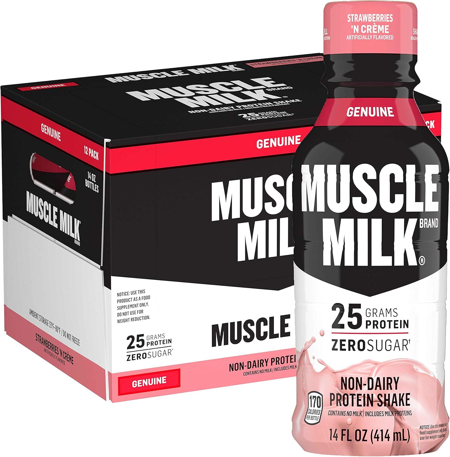 Muscle Milk Genuine Protein Shake, Strawberries 'N Crème, 25g Protein, 14 Fl Oz, 12 Pack: Health & Personal Care