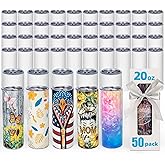 UIRZOTN 50 Pack 20oz Sublimation Tumbler Blanks Skinny Straight in Bulk, Stainless Steel Insulated Sublimation Tumbler with Polymer Coating for Heat Transfer, with Lid, Straw, Ribbon, Gift Box