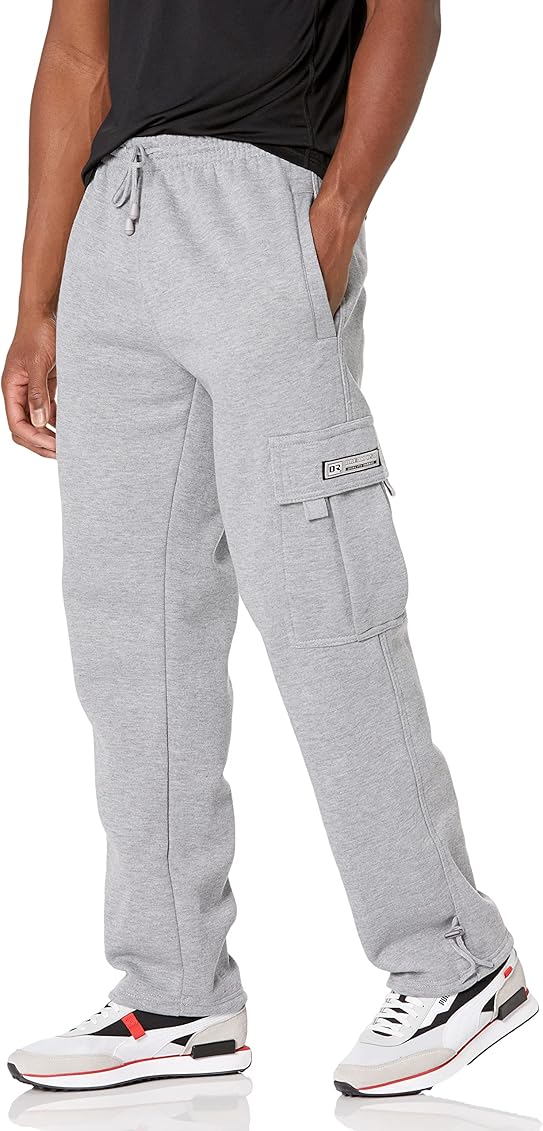 DREAM USA Men's Heavyweight Fleece Cargo Sweatpants, Grey, Medium