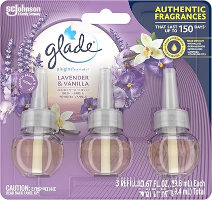 Amazon Com Glade Plugins Scented Oil Refill Lavender Vanilla Essential Oil Infused Wall Plug In 2 01 Fl Oz Pack Of 3 Health Personal Care