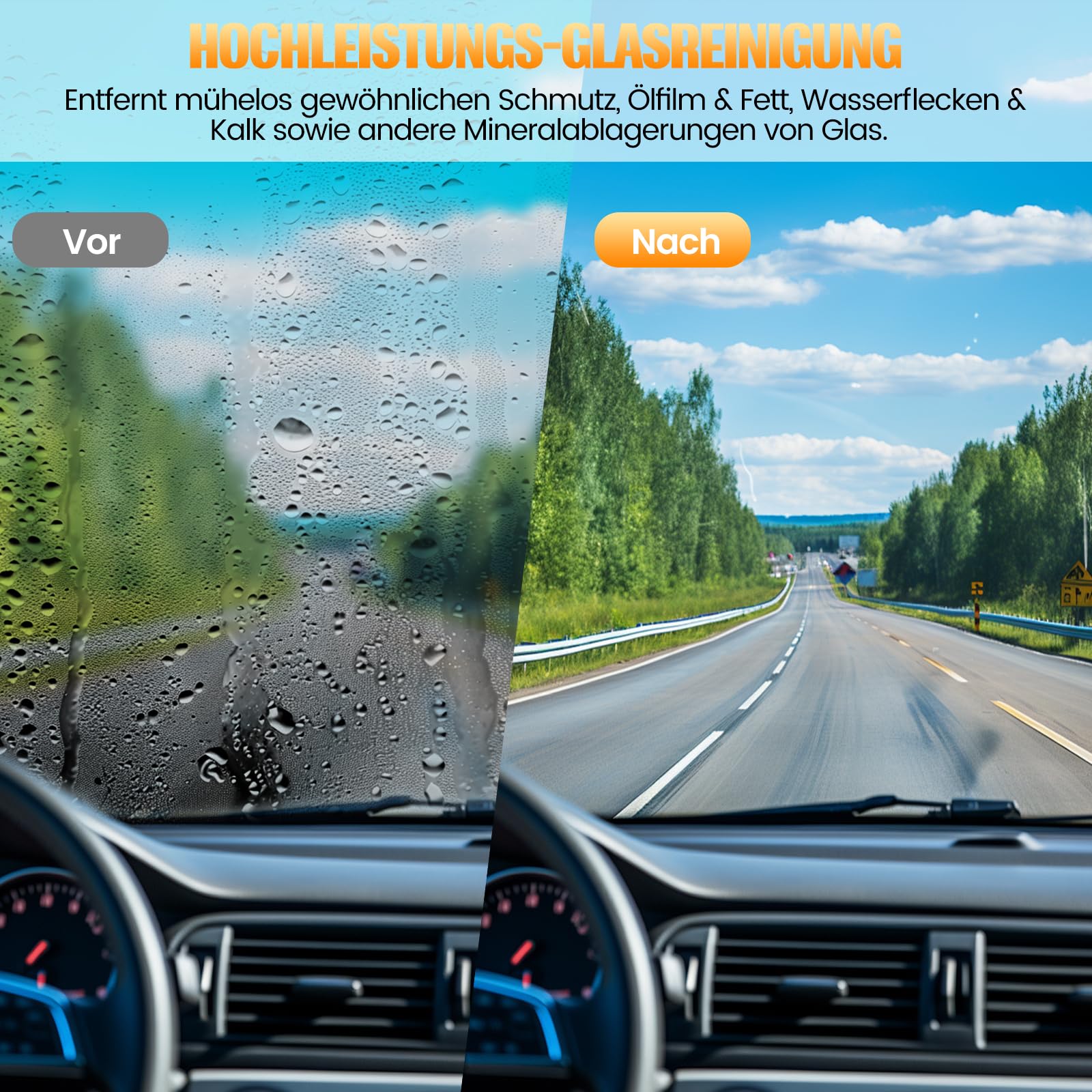 2 in 1 Scheibenreiniger & Scheibenversiegelung Auto Kit,Glasreiniger Auto Entfernung von Fett und Schmutz auf Glas-Quick Effect Coating Agent Regenabweise Scheibenversiegelung mit Abperleffekt 3