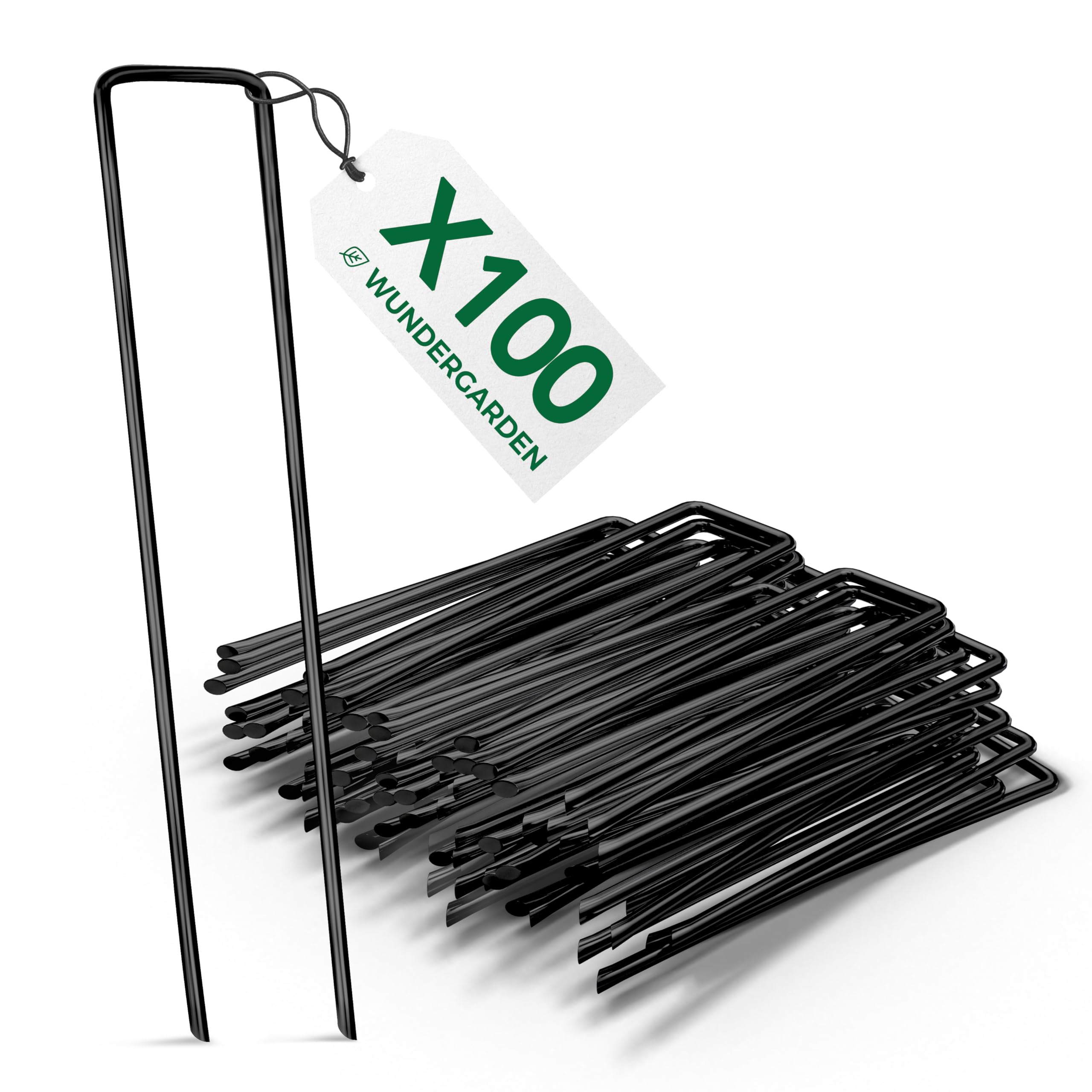 WUNDERGARDEN Pack of 100 x 6''/150mm 11 Gauge U-shaped multi-purpose steel Garden Securing Pegs - Ideal for securing weed fabric, landscape fabric, netting, ground sheets and fleece