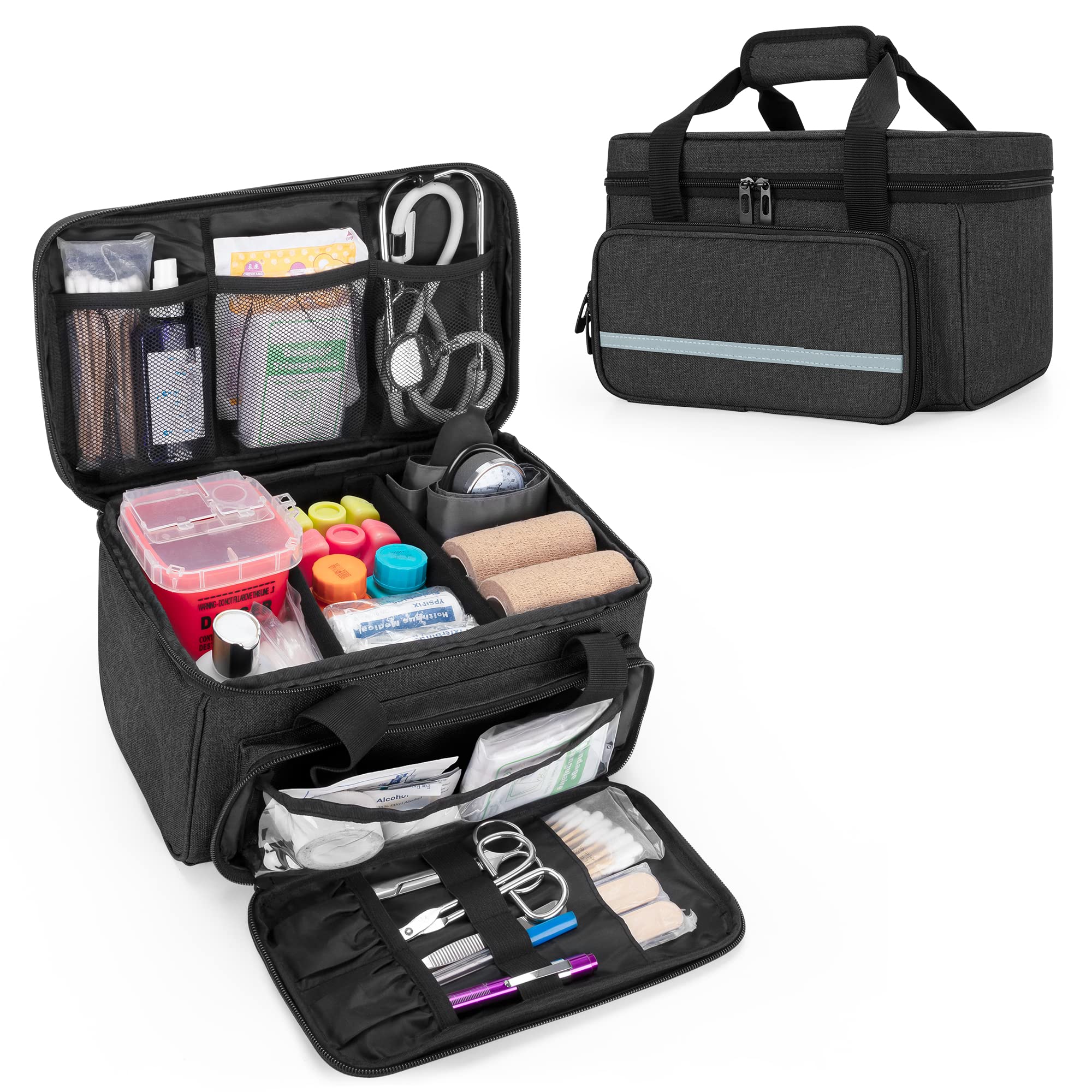 CURMIO Small First Aid Bag Empty, Family First Aid Kit Case, Medicine Storage Organiser Box for Home and Travel, Black(Patent Pending)