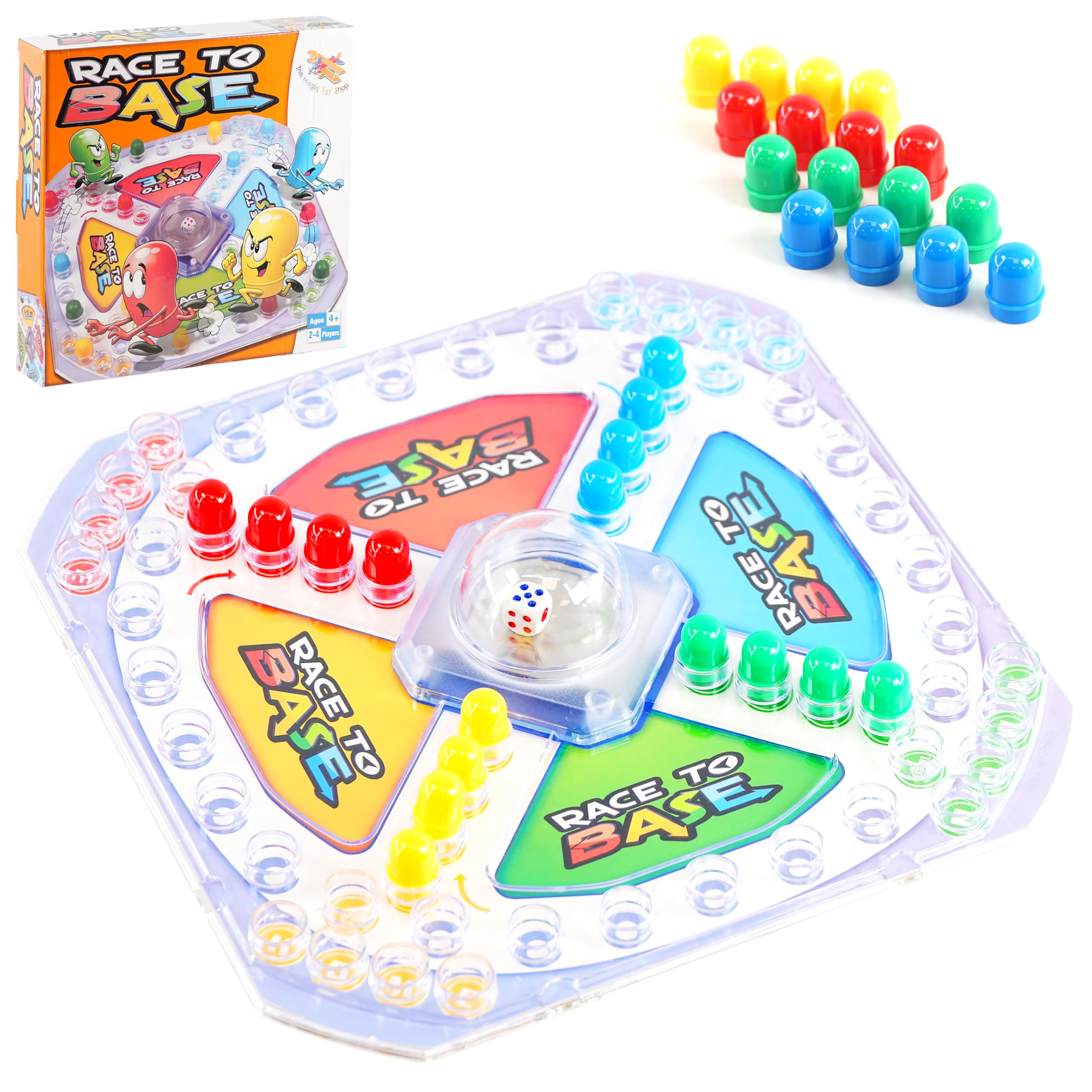The Magic Toy Shop Race To Base Board Game - Classic Pop A Dice Ludo Set for 2-4 Players, 16 Counters - Traditional Indoor Toys for Families, Kids Party Games