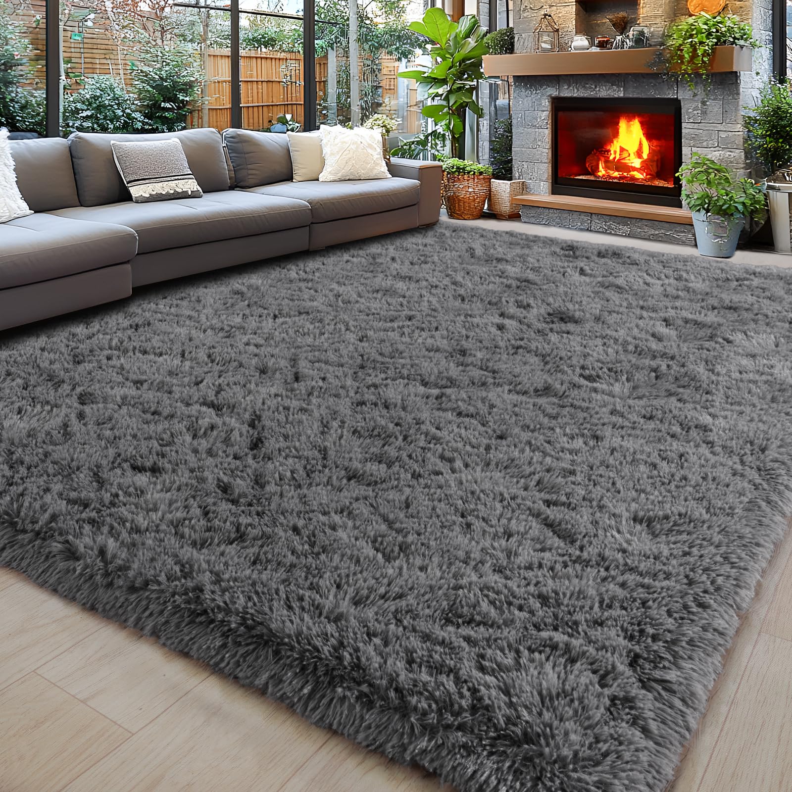 Photo 1 of Area Rugs 9x12 for Living Room, Ultra Soft Fluffy Rugs for Bedroom, Non-Slip Furry Large Rug for Teen Girls and Boys,Nursery Kids Room Dorm Home Decor, High Pile Plush Floor Carpet, Grey