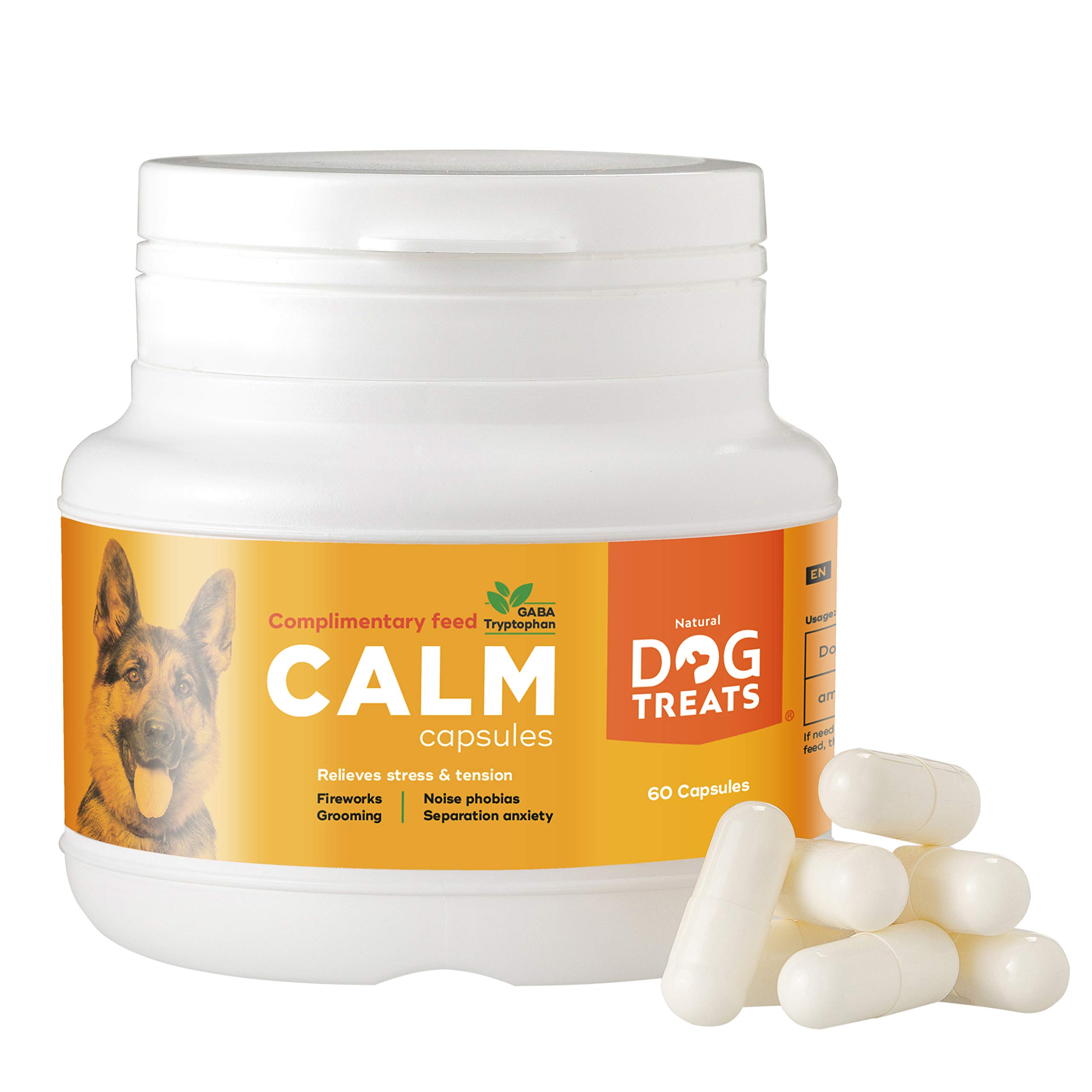 Natural Dog Treats Calming Capsules for Dogs & Cats, VET Approved Supplement Aid for Anxiety, Hyperactivity, Stress Relief, 60 Tablets