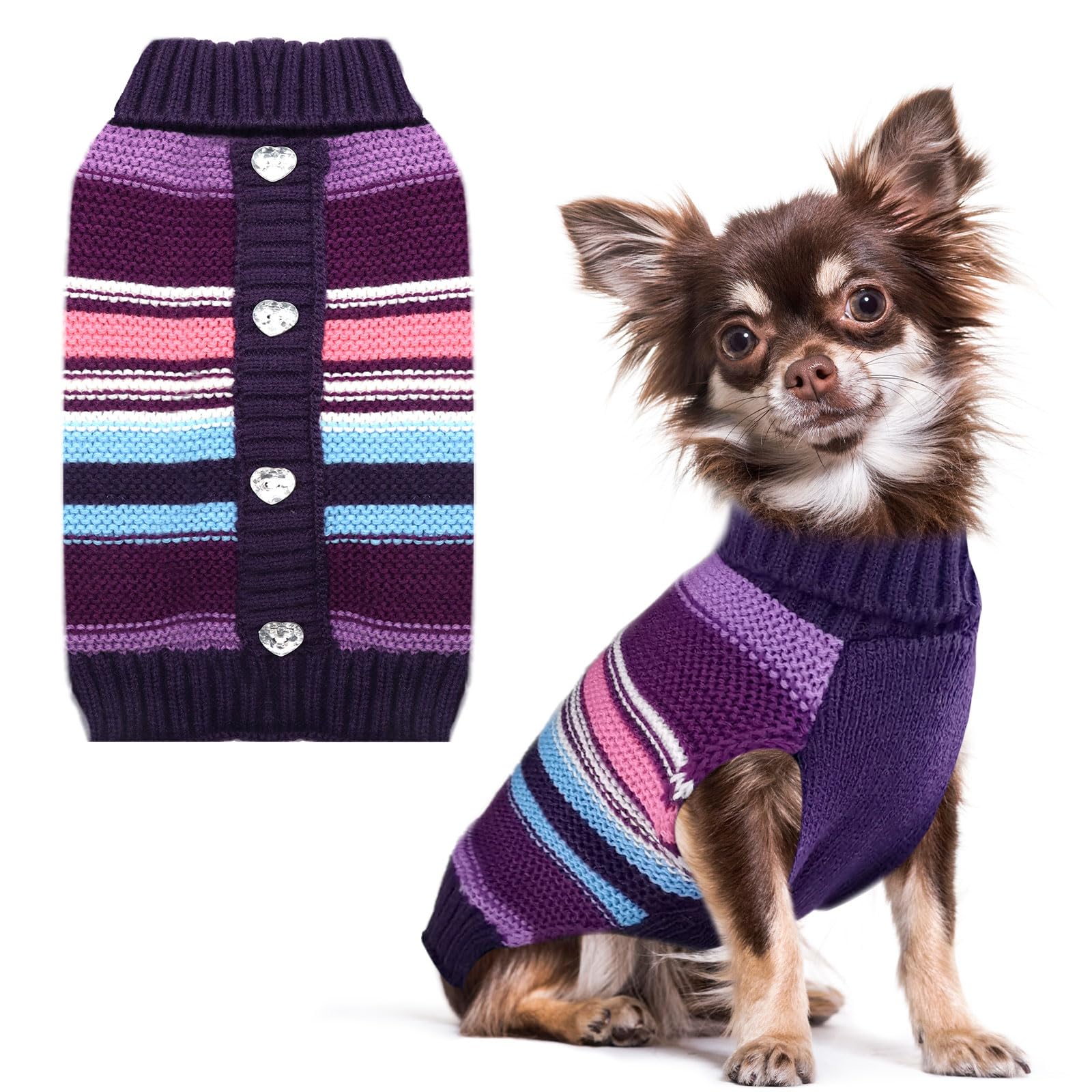 SKXEO Striped Turtleneck Pet Dog Sweater Knitted Puppy Cats Winter Warm Holiday Clothes Jumpers Costume,S