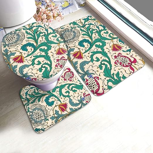 Amazon Com Yunshm Beautiful Vintage Floral Pattern Bathroom Rugs Carpet Mats U Shaped Toilet 3 Piece Bath Mat Set Non Slip For Indoor Contour Rug Personalized Home Kitchen