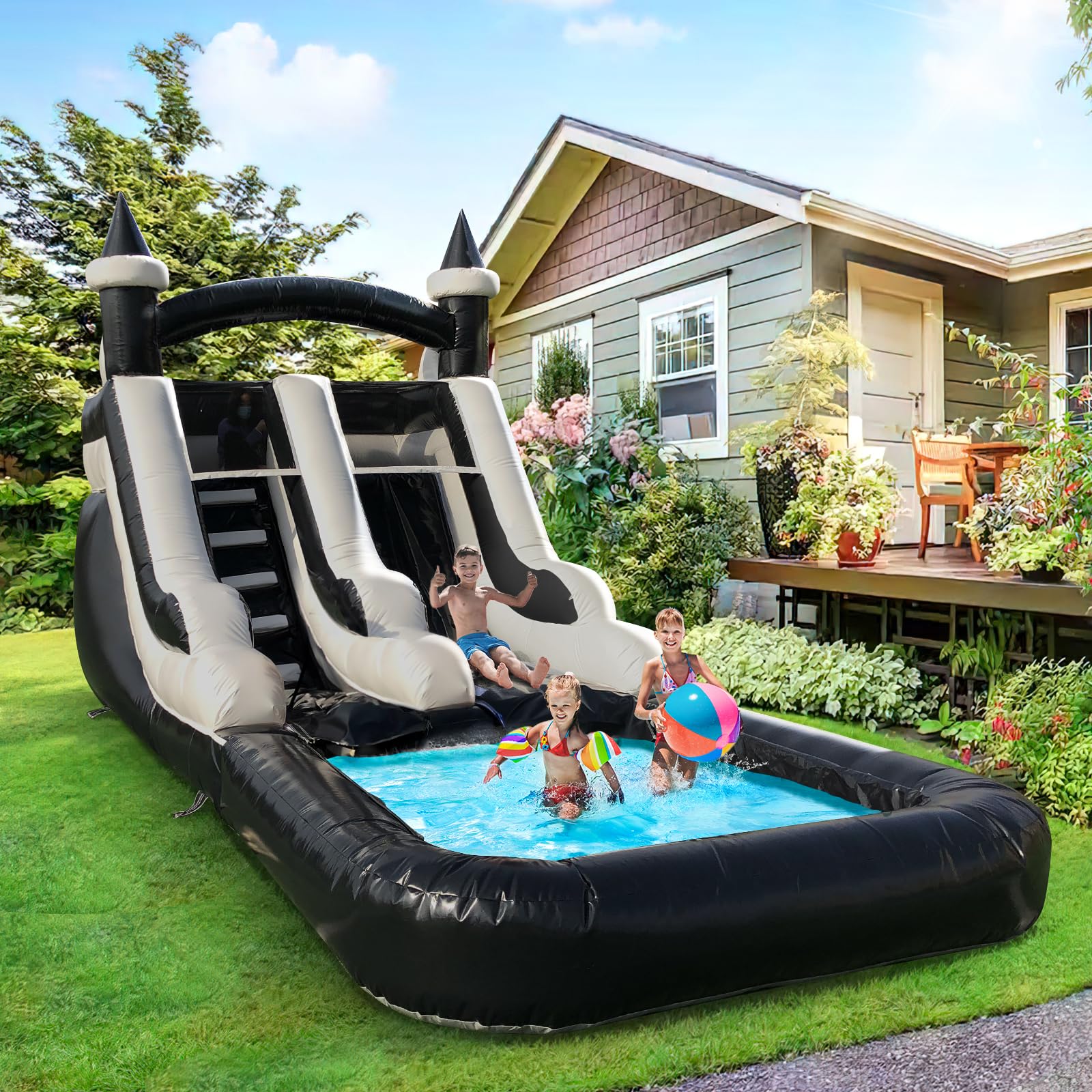 21x 9 x 12FT Inflatable Tall Water Slide with Pool-with Air Blower, for Kids and Adults, Commercial Grade 100% PVC Vinyl, Outdoor Backyard Summer Refreshing