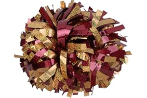 ICOBUTY ICOCHEER Cheerleading Pom Poms Metalic Holographic Cheerleader 6 inch 1 Pair 2 Pieces (Maroon/Gold)