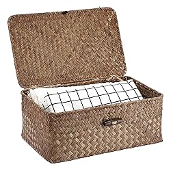 Hipiwe Wicker Shelf Baskets Bin with Lid, Handwoven