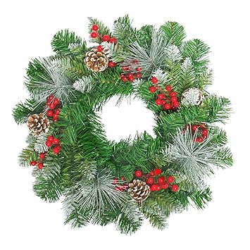 Aufun Pvc ø45cm Weihnachtskranz Für Tür Deko Außen Weihnachtsdeko Türkranz Weihnachten Garland Mit Kiefernadelroten Beeren Und Tannenzapfen Grüne