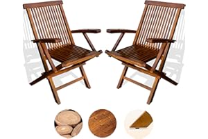 THE TEAKY HUT Heavy Duty Teak Folding Chair, Set of 2 Teak Outdoor Furniture Fully Assembled, Space Saving Folding Patio Chairs, Convenient Transportation, The Kora