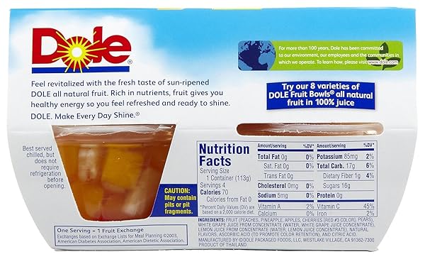 DOLE CHERRY MIXED FRUIT IN 100% JUICE – DOLE FRUIT BOWLS SNACKS – 4 OZ FRUIT BOWLS – 4 PACK