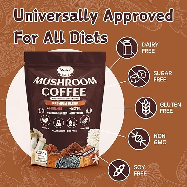 VITAROAST (60 SERVINGS)(2 FOR 1 PROMO) PREMIUM 10 IN 1 ORGANIC MUSHROOM INSTANT ARABICA COFFEE FOR FOR FOCUS, ENERGY, CLARITY