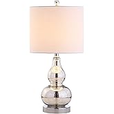 JONATHAN Y 20.5" Mercury Silver Glass Table Lamp, Modern Gourd Bedside Nightstand Lamp for Bedroom, Living Room, White Linen 