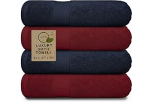 Softolle 100% Cotton Luxury Bath Towels -Towels for Bathroom - Set of 4 Bath Towel (27” x 54”)- Eco-Friendly, Super Soft. (NavyBlue-Burgundy, Bath Towels (27"x54") Pack of 4)