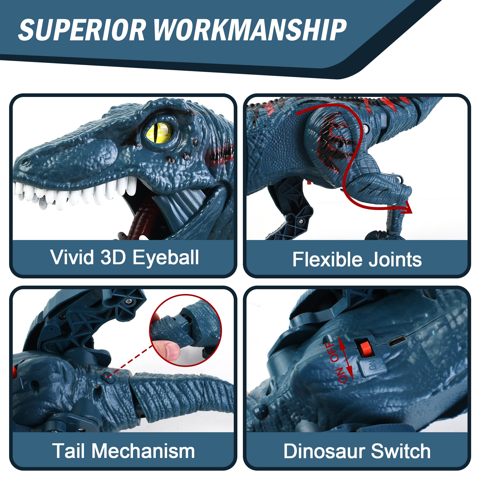 Large Remote Control Dinosaur Toys Kids - Jurassic Velociraptor Toys Imitates Walking and Sounds - Robot Toys That Can Sing, Shaking Head and Tail