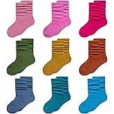 MINI PANDA Girls Socks - 9 Pairs Long Socks for Little Girls