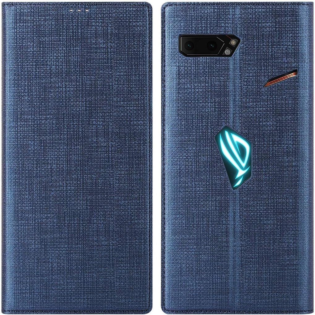 Eastcoo ASUS Rog Phone 2 Case, Luxury Magnetic Flip Folio Wallet Cover Kickstand Card Slots Bumper PU Leather TPU Rubber Slim Shockproof Anti-Scratch Protective Shell for ASUS Rog Phone 2, Blue