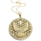 LESLIE BOULES Holy Spirit Medalion Pendant Necklace for Women 18K Gold Plated Chain
