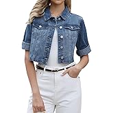 Allegra K Womens Denim Jacket Rolled Sleeve 2026 Button Down Crop Jean Jackets