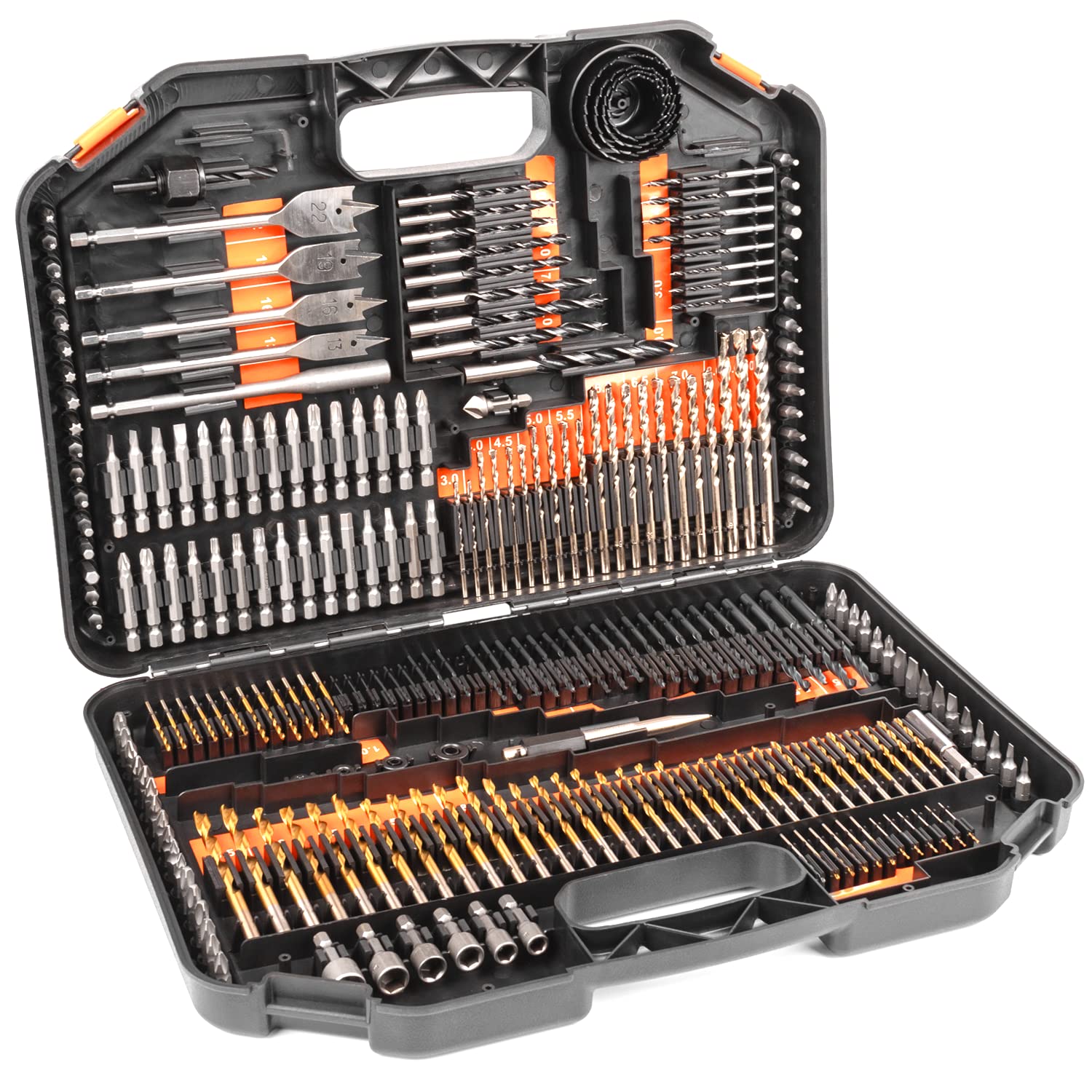 Terratek 246pc Combination Drill Bit Set, Includes HSS titanium twist bits, Masonry Bits, Wood Bits, Screwdriver Bits & More in storage case