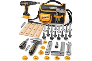 Geyiie Toddler Tool Set Electronic Toy Drill, Kid Tool Kit Storage Tool Bag, Pretend Play Construction Tools for Easter Party Favor