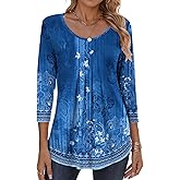 Zeagoo Womens Tops Floral Boho Summer Outfits Crew Neck 3/4 Length Sleeves Shirt Work Casual Blouses