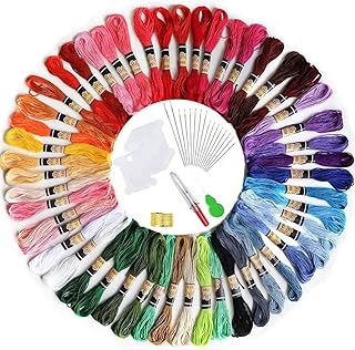 elloLife [50 Farben Stickgarn, Multifarben Sticken Garn mit 12 Spulen Organisator für Freundschaftsbänder Kit Stickerei Basteln Leisure Arts Kreuzstich Embroidery Threads Nähgarne Häkeln, 8m