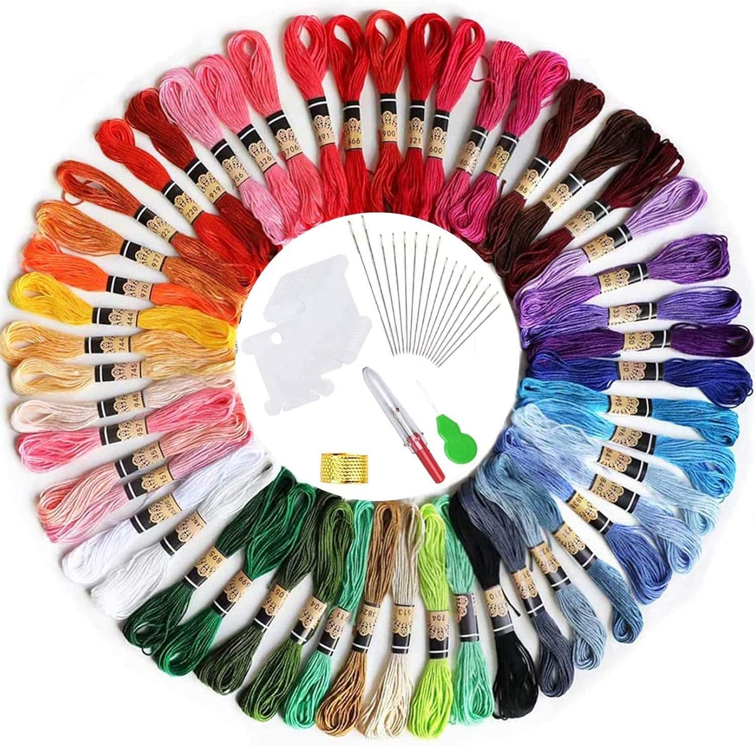 elloLife [50 Farben Stickgarn, Multifarben Sticken Garn mit 12 Spulen Organisator für Freundschaftsbänder Kit Stickerei Basteln Leisure Arts Kreuzstich Embroidery Threads Nähgarne Häkeln, 8m