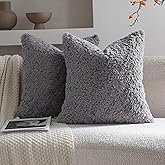 Neelvin Set of 2 Faux Fur Throw Pillow Covers 18x18 Inch Darkgrey Cozy Soft Solid Decorative Pillowcases Thick Plush Sheepskin Cushion Case for Chair and Couch Sofa Bedroom