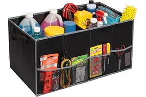 HOLDN’ STORAGE Hold N’ Storage Trunk Organizer For SUV with 2 Large Compartments, Handles, and Side Pockets – 25” L x 13” W x 13” H - Car Trunk Organizer - Black with Gray Trim