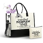 InnoBeta Mawmaw Gifts Canvas Tote Bag, Important Mawmaw Stuff Bag with Top Zipper Closure and Shoulder Strap for Birthday, Mother's Day, Christmas