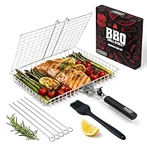 SHIZZO Grill Basket Gift Set with Skewers, Basting Brush, Gift Box