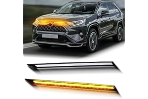 BINQIGOO BINGIGOO 2PCS Grille Lights LED Bar Front Sequential Switchback LED Daytime Running Lights Compatible with Toyota RAV4 2019-2023 Sequential Amber Turn Signal light (Clear)