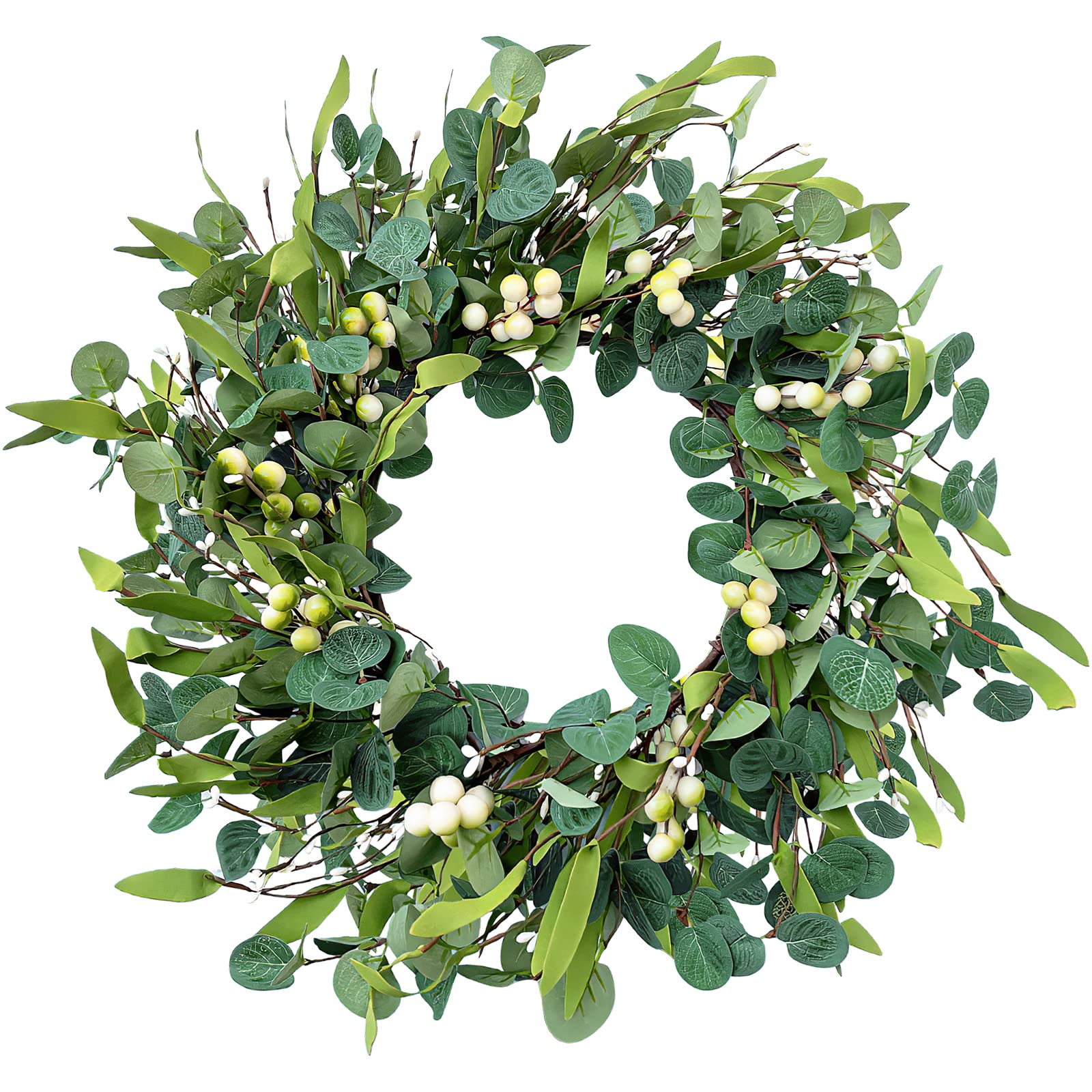 Weldomcor Artificial Eucalyptus Wreath for Front Door, 50 cm/20 inches Spring Summer Wreaths Large Green Leaf Wreaths with Berries Decorative Garland for Wedding Door Party Window Wall Decor