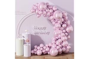 DECOCKRAT 130PCS Metallic Pink Balloons, Latex Balloon Different Sizes 18/12/10/5 Inch, Helium Balloons with Ribbon, Party Balloon for Birthday Wedding Graduation Anniversary Baby Shower Decoration