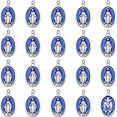 WenRity 20Pcs Oval Medalla De La Virgen Milagrosa Charms Blue Enamel Alloy Our Lady Pendant for Women & Men Diy Catholic Necklace Bracelet Jewelry Making