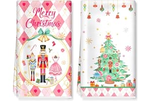 Arquiel Nutcracker Christmas Tree Microfiber Kitchen Towels, Soft Absorbent Pink Hand Towel 15.7 × 23.6 Inch, Thick Dish Clot