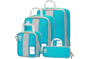 Dec-Mec 4/6 Set Compression Packing Cubes with lable for Travel, Expandable Packing Organizers, Carry On Luggage Suitcase Organizer Bags
